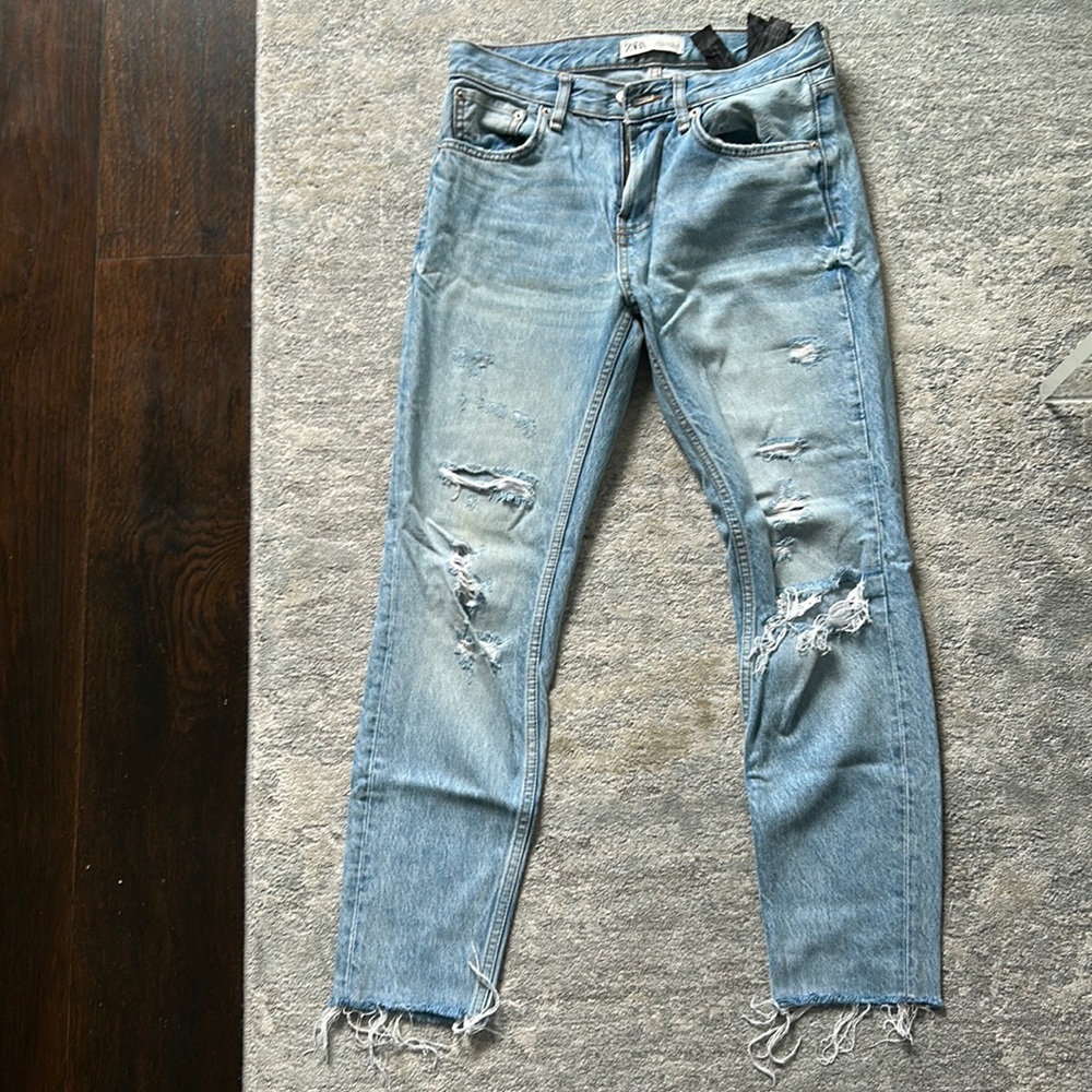 Zara Denim Jeans Straight Leg Distressed Size US 4 EU 26